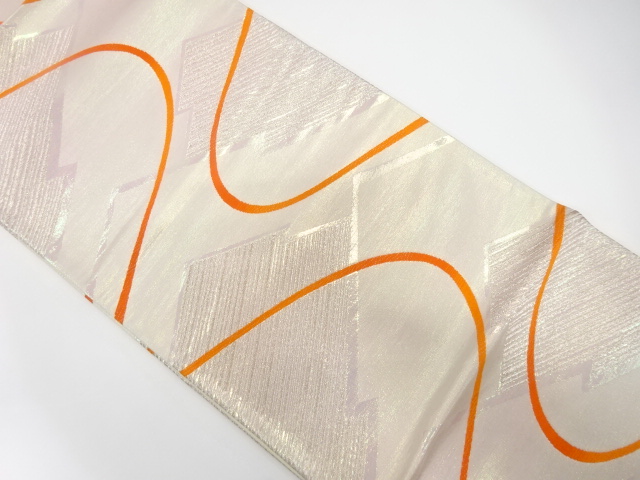 JAPANESE KIMONO / ANTIQUE FUKURO OBI / SILK / WOVEN STREAM & GEOMETRIC PATTERN